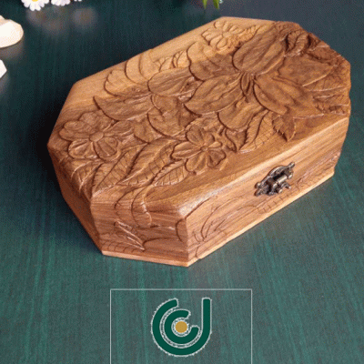 جعبه جواهرات چوبی دشت ساز طرح گل وبوته گالری نارون